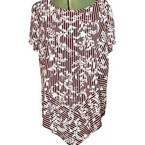 Woman's Sami and Jo bohemian floral embossed Maroon/red pinstripe scoop neck top